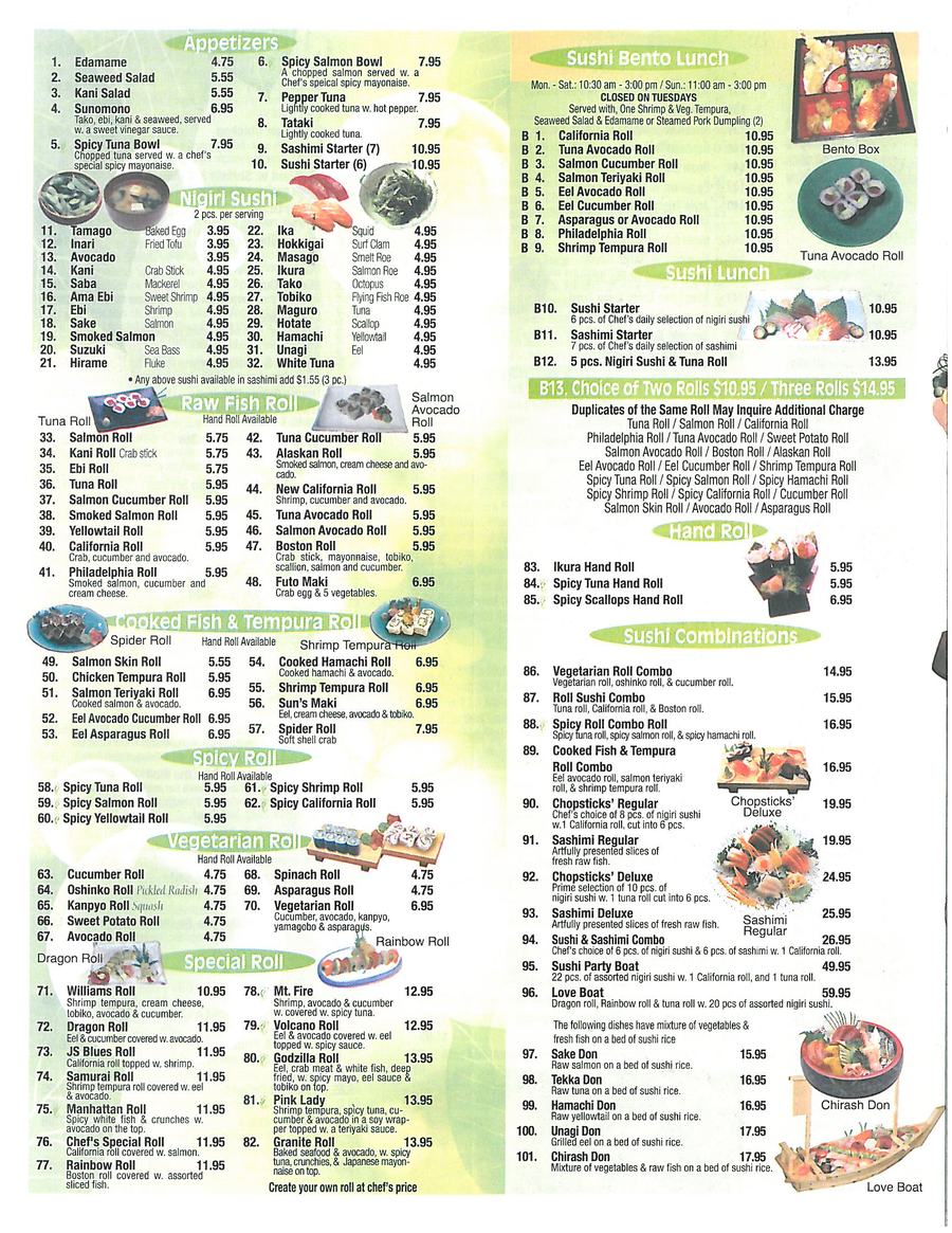 chopsticks food menu