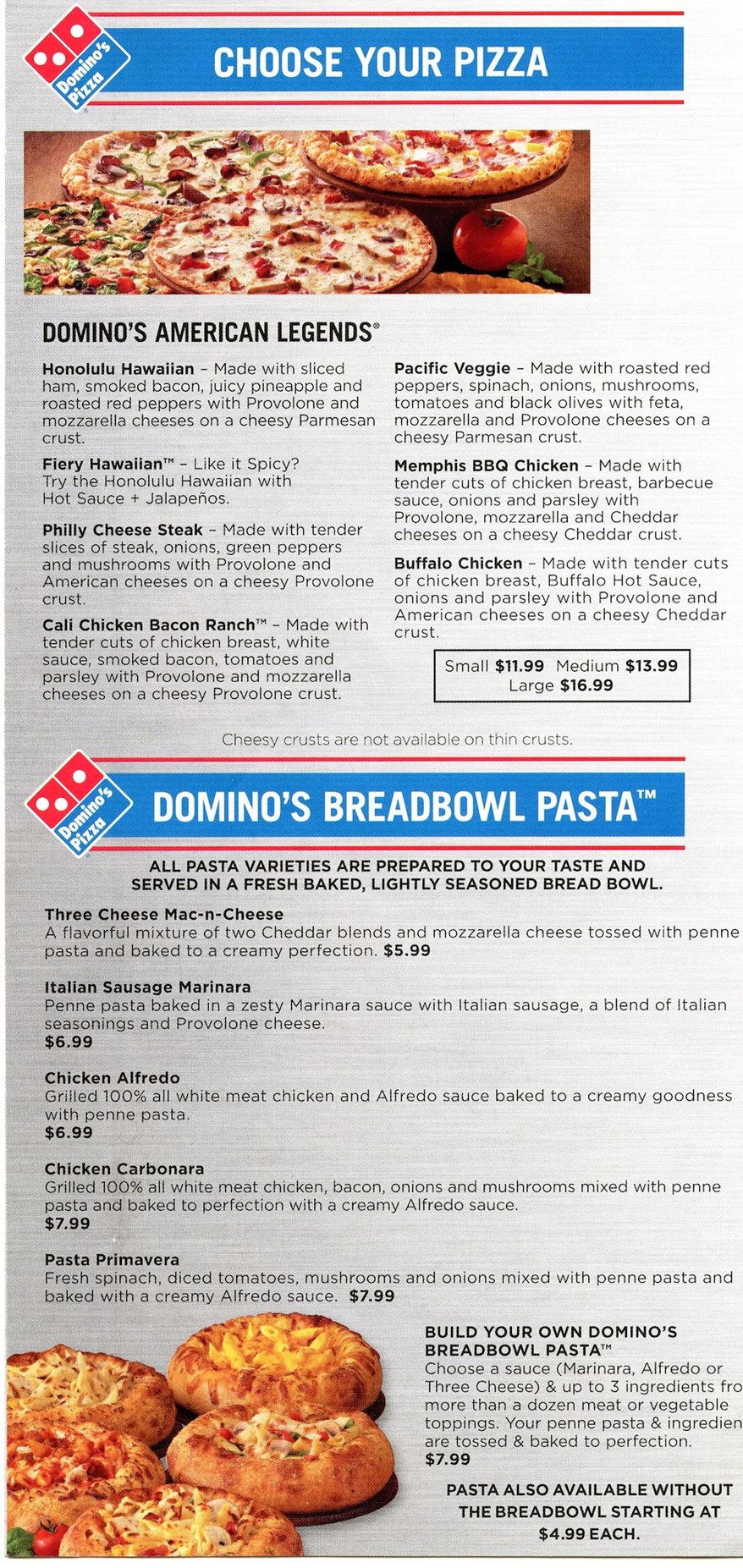Domino's Printable Menu Order Pizza, Wings, Sandwiches, Salads, And More!